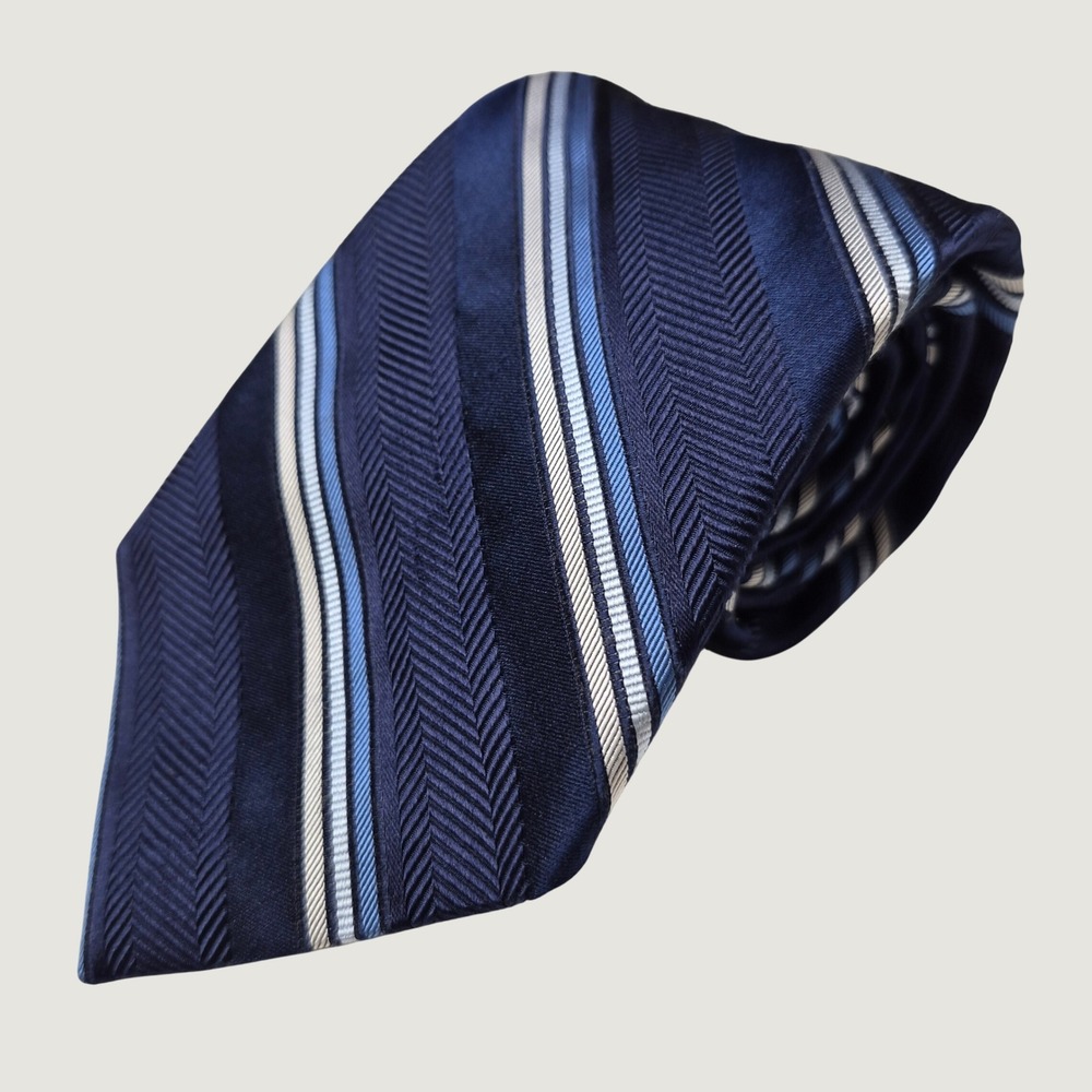 Joseph Abboud Tie Mens Navy Blue Striped Classic Silk Necktie Quiet Luxury USA